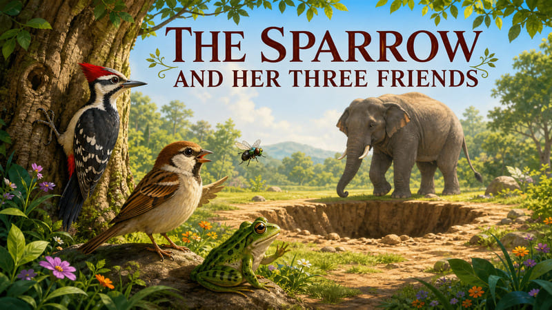 The Sparrow and Her Three Friends